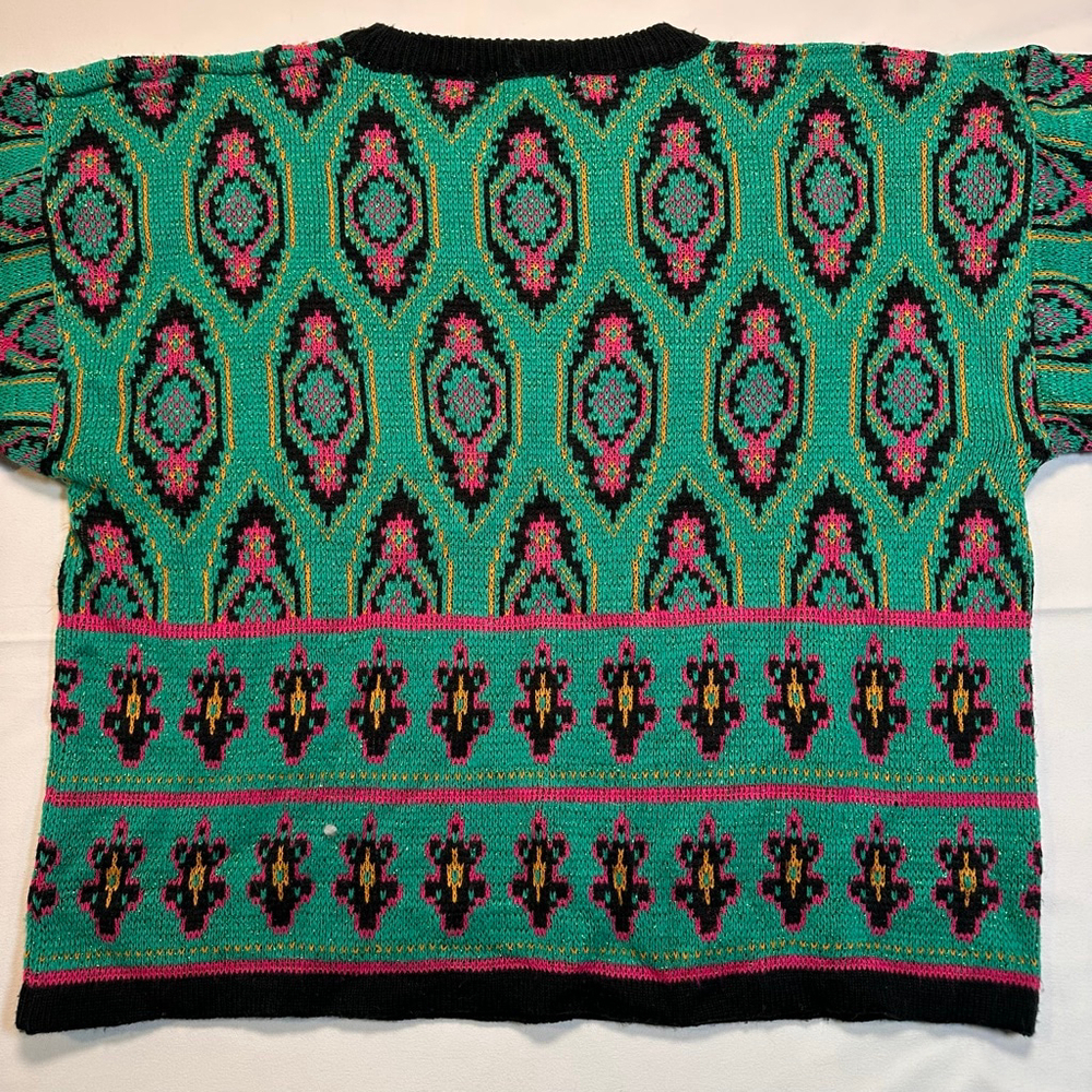 Michel | Vintage 1990s Cropped Metallic Geometric Knit Sweater | Jewel Tone | M - Picture 5 of 9
